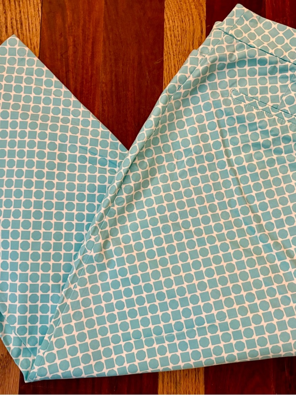 Talbots Factory Aqua and White Printed Cropped Capri Pants Size 16